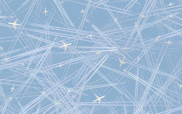 Chris Jordan - Depicts 11,000 jet trails, equal to the number of commercial flights in the US every eight hours.