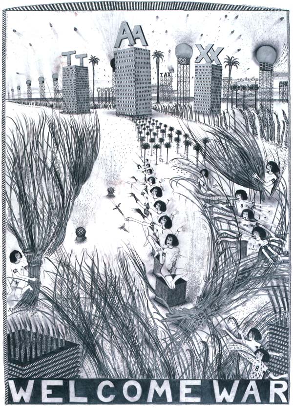 Welcome War Graphite/Ink on paper, 89x63cm 2005